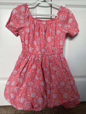 Girls' Pink Floral Short-Sleeve Cotton Dress